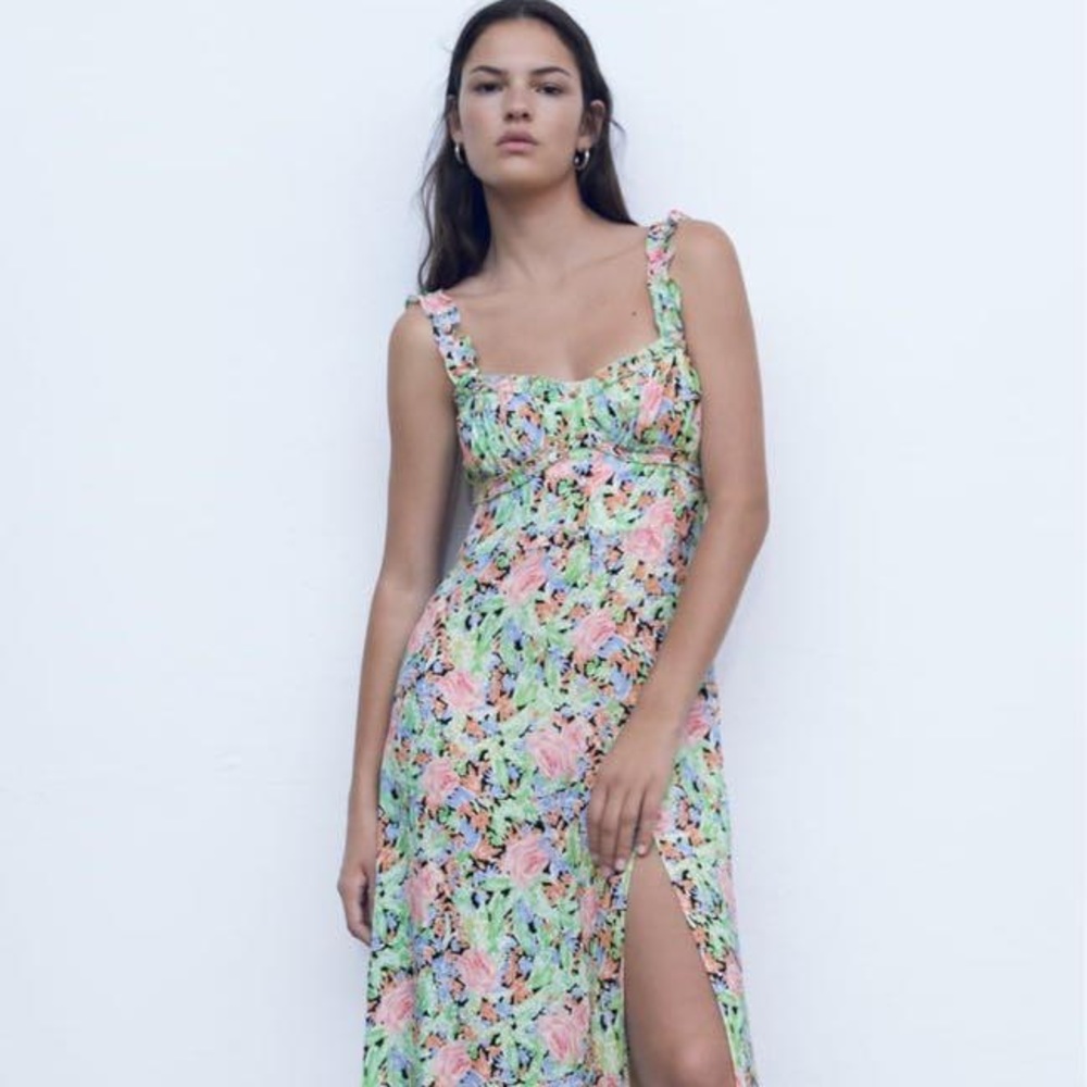 Zara Floral Printed Midi Dress XS